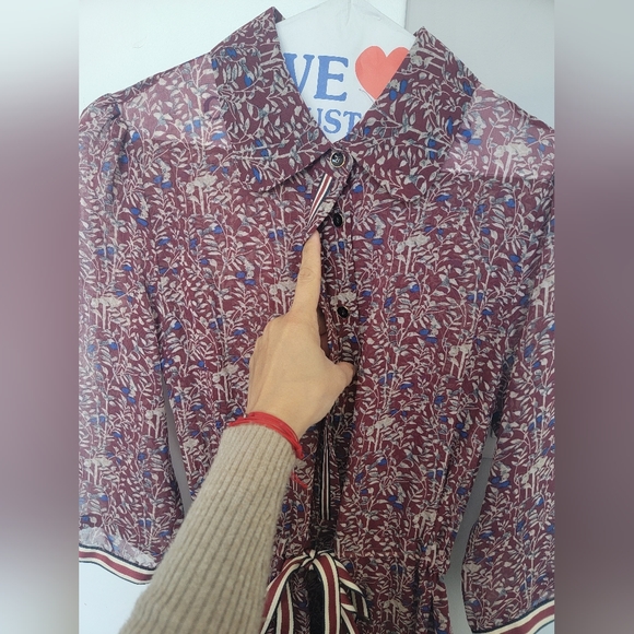 Pre-loved Silky Floral Dress, Burgundy, S - Picture 4 of 10